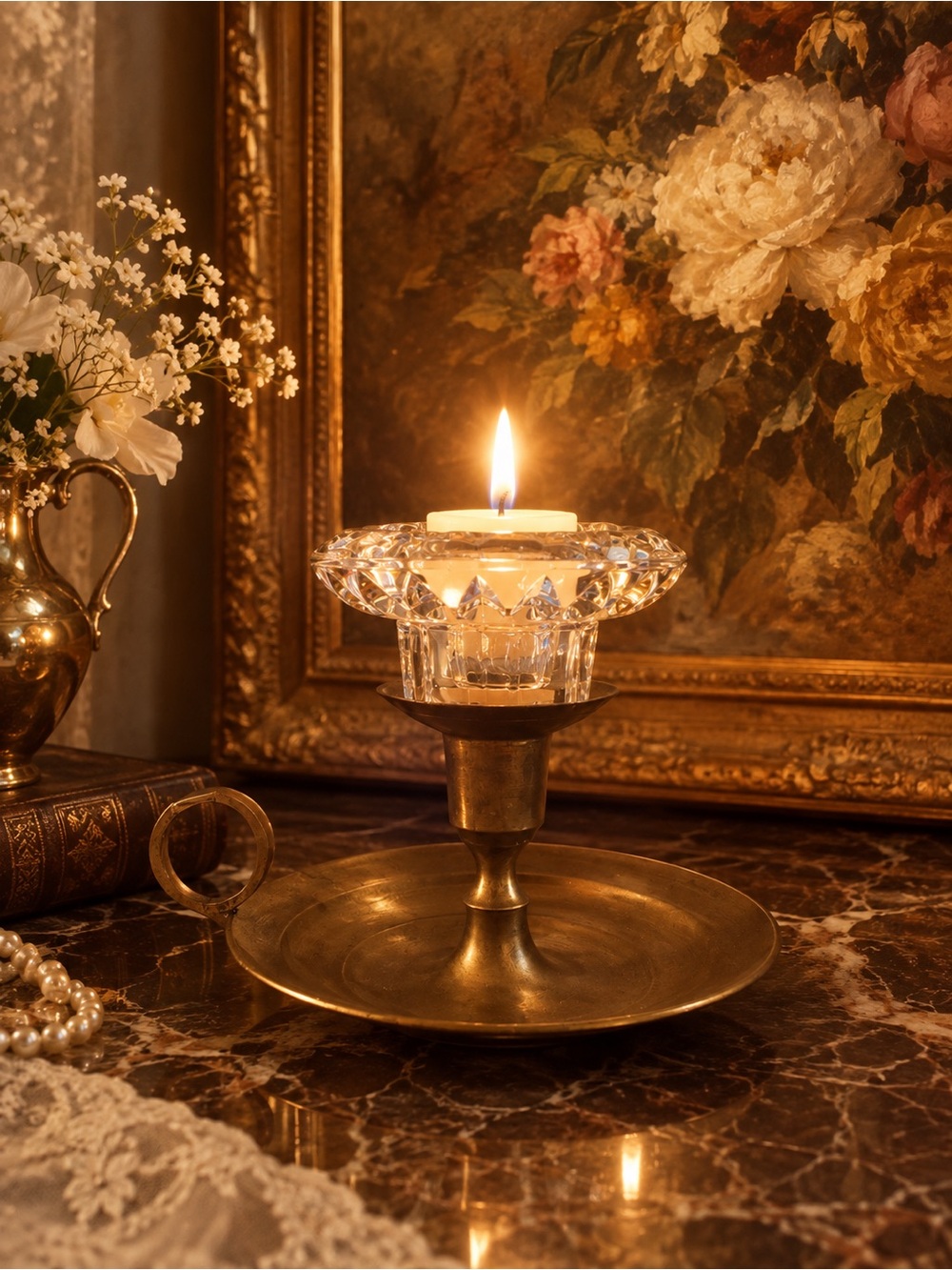 ✨ Vintage Crystal & Brass Candle Holder Set ✨